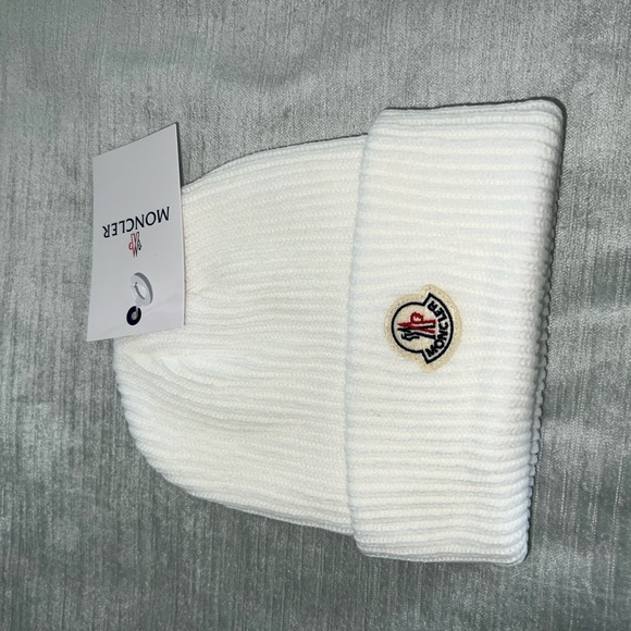 Moncler Ivory Ribbed Knit Beanie - Picture 1 of 2